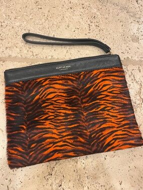 Kurt Geiger Orange and Black Tiger-Print Pony hair and leather Wristlet Clutch